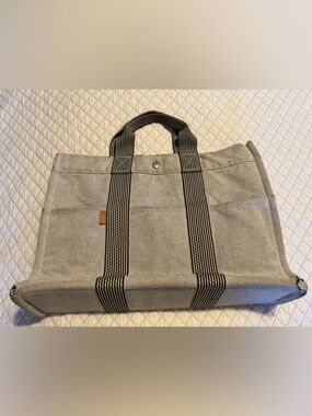 HERMES Vintage Paris Gray Fourre Tout MM Cotton Canvas Tote-w/COA-GUC